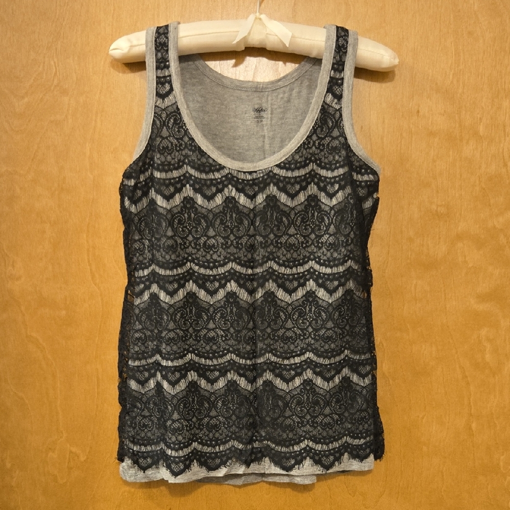 Mossimo Supply Co. Gray Tank with Black Lace Overlay